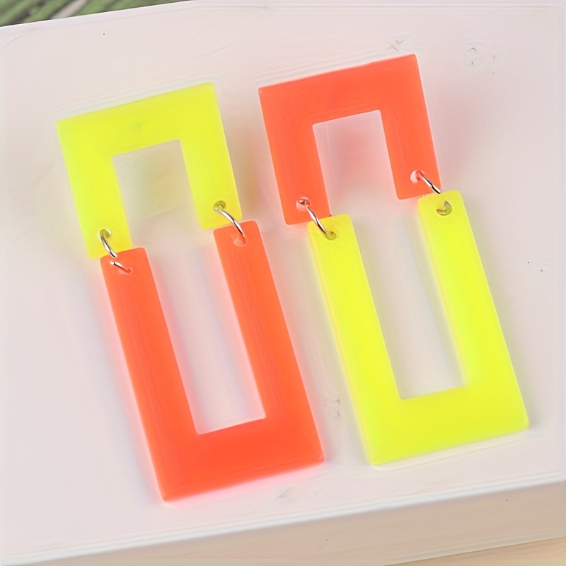 2pcs Exaggerated Design Hollow Square Acrylic Earrings